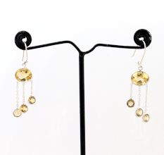 Citrine gemstone chain earring, 925 Sterling silver dangle earring, Gifts for women